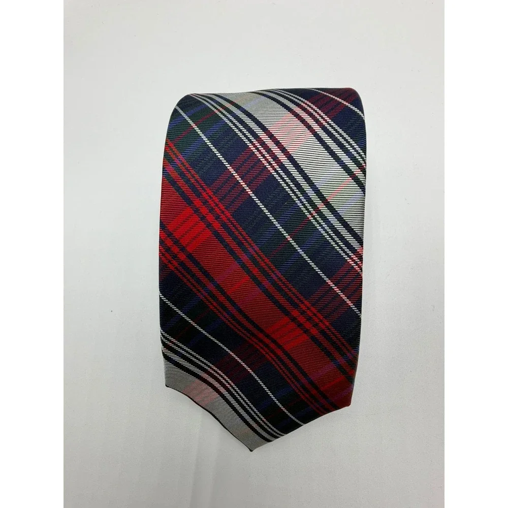 Chaps Mens Silk Necktie Red Navy Blue Green Plaid Classic Formal Dress Tie